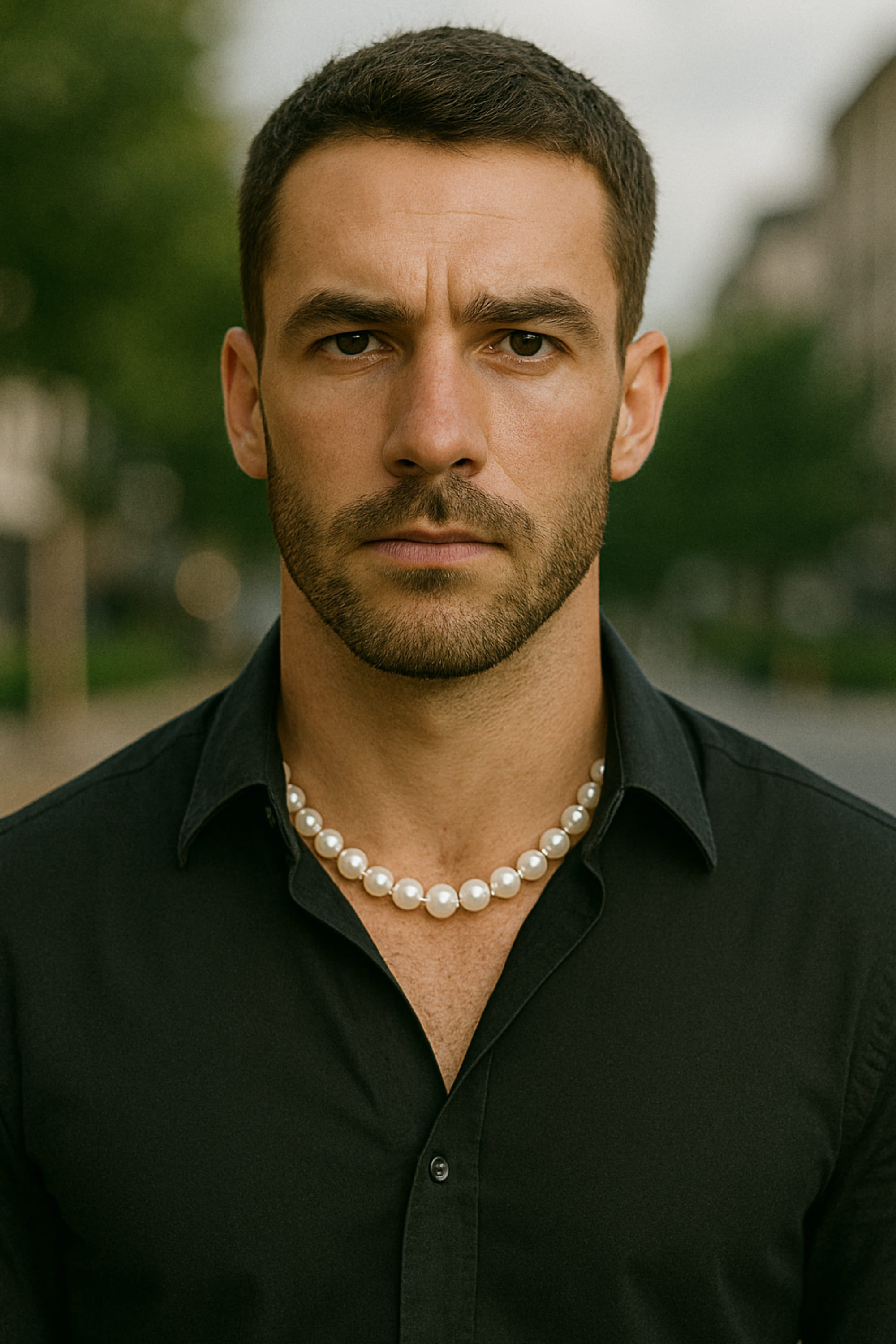 Colier Perle Barbati Albe 8,5–9,5 mm, Aur Galben 14K, Vedere Frontală